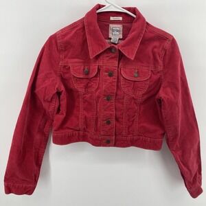 Old Navy‎ Jacket Womens Medium Red Corduroy Cropped Button Front Stretch